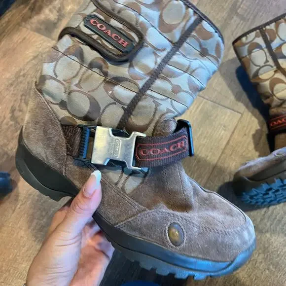 Coach Canvas and Suede Winter Snow Brown Boots Size 5.5 - Picture 3 of 6